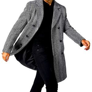 WOOL BLEND HERRINGBONE OVERCOAT